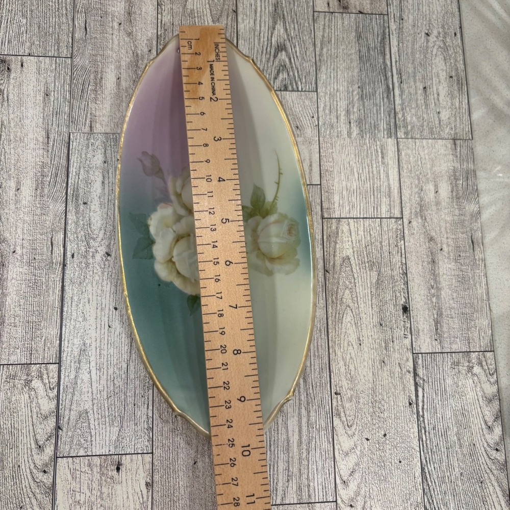 Antique Hand Painted Oval Porcelain China Tray Roses Bavaria Relish Dish‎ Blue - Picture 5 of 10